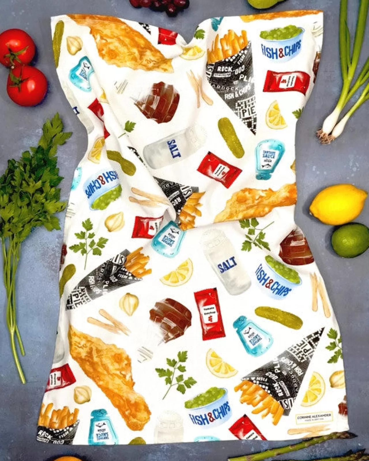 Online Corinne Alexander Fish & Chip Tea Towel By