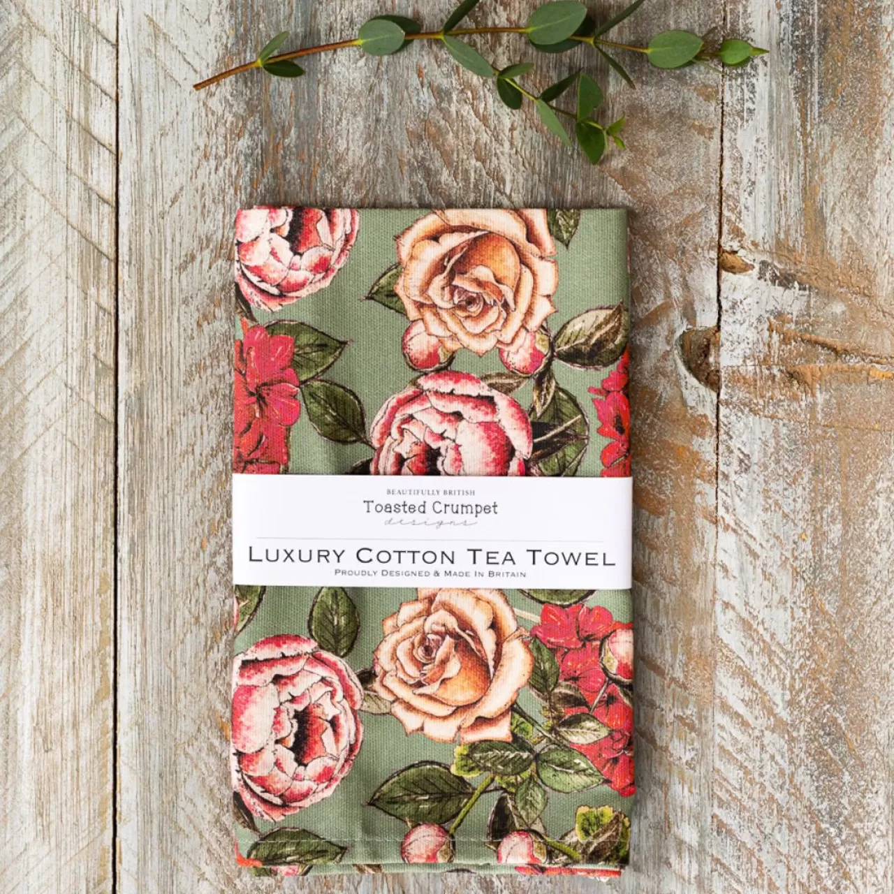 Cheap Toasted Crumpet In Full Bloom (Vintage Green) Tea Towel